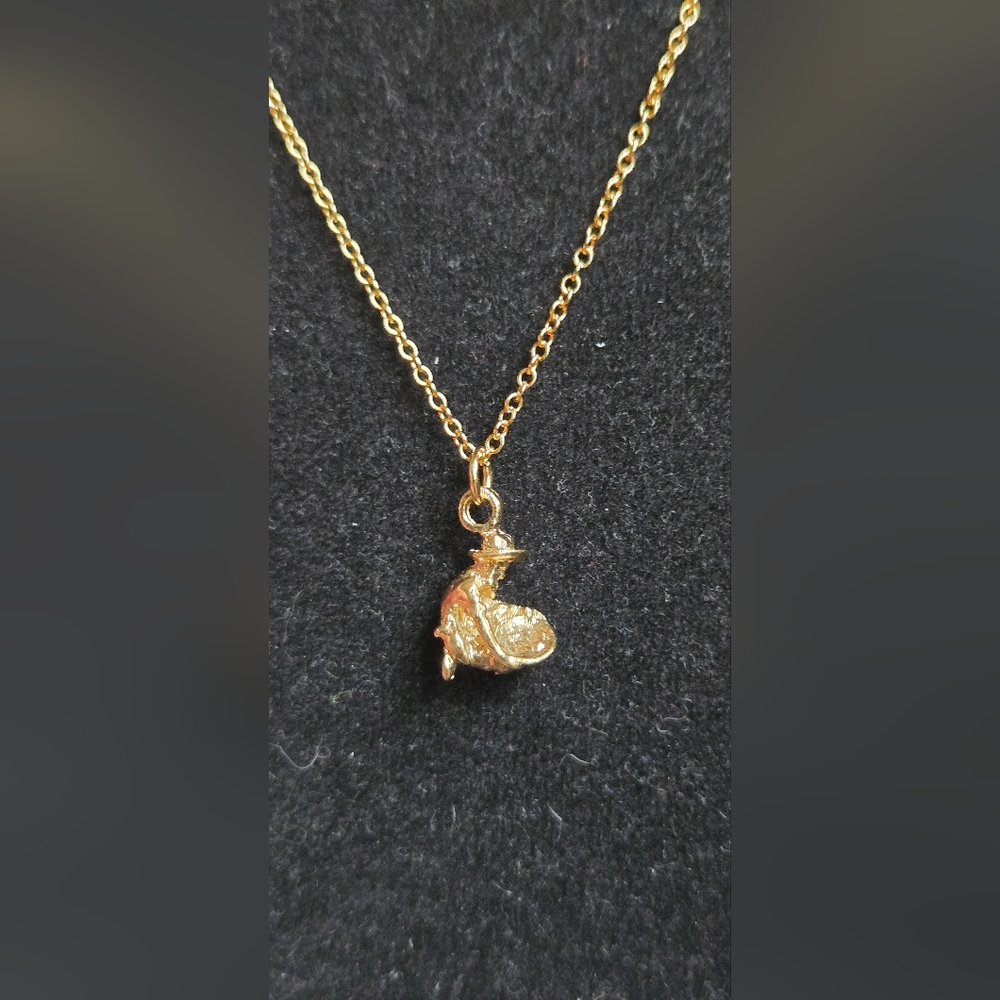 Gold plated adorable tiny gold panner prospector necklace 18" - Picture 7 of 8